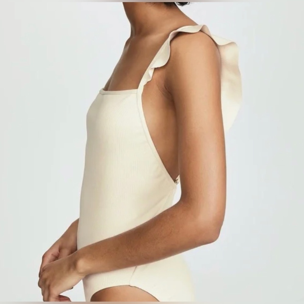 Madewell Cream Second Wave Ribbed Ruffle-strap One-Piece - Picture 2 of 9